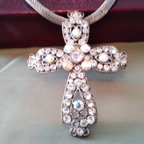 Large Rhinestone Cross Necklace - Picture 2 of 4